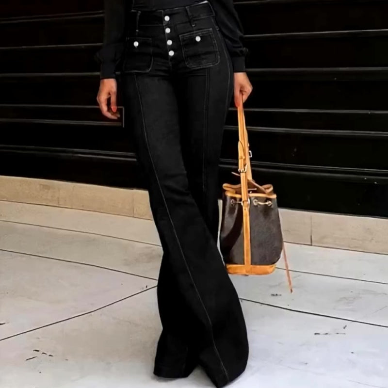 Jean Évasé Taille Haute Tendance pour Femme