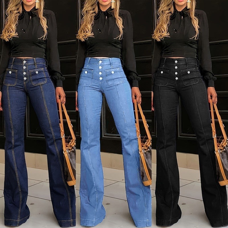 Jean Évasé Taille Haute Tendance pour Femme
