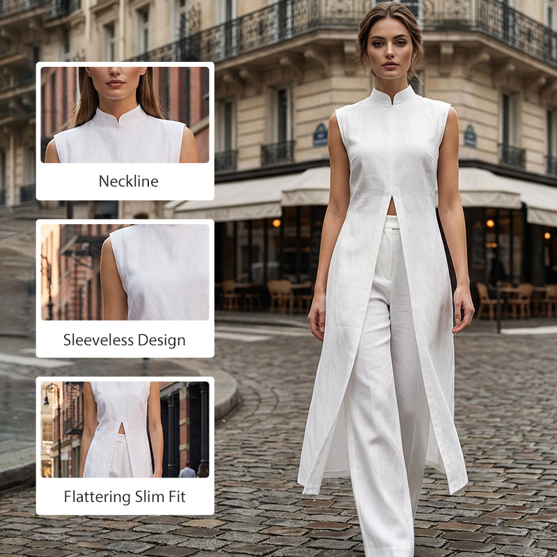 💃Ensemble 2 Pièces Haut & Pantalon Fendus Asymétriques – Sans Manches, Respirant & Look Instantanément Chic ! ✨👗