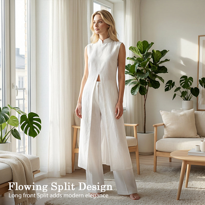 💃Ensemble 2 Pièces Haut & Pantalon Fendus Asymétriques – Sans Manches, Respirant & Look Instantanément Chic ! ✨👗