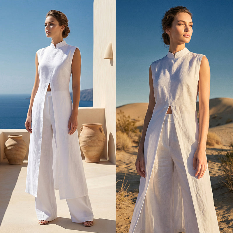 💃Ensemble 2 Pièces Haut & Pantalon Fendus Asymétriques – Sans Manches, Respirant & Look Instantanément Chic ! ✨👗