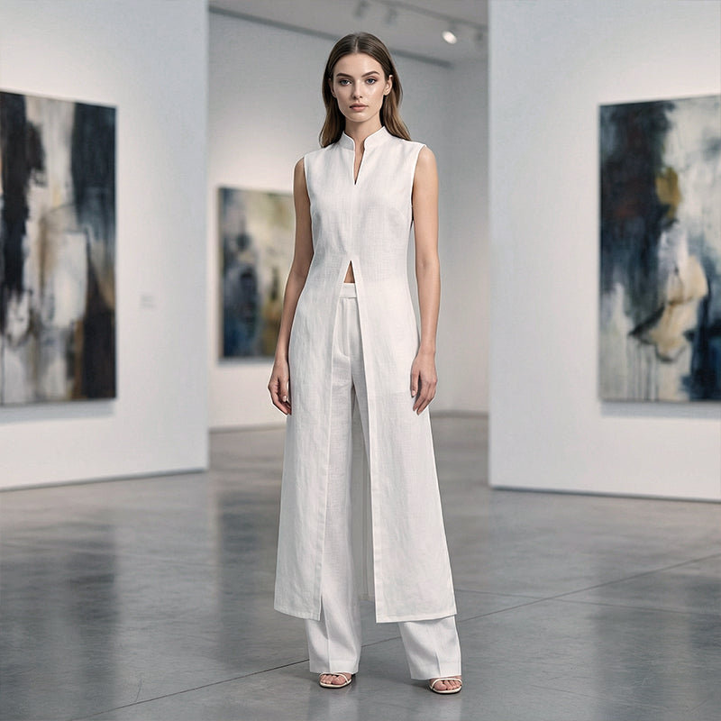 💃Ensemble 2 Pièces Haut & Pantalon Fendus Asymétriques – Sans Manches, Respirant & Look Instantanément Chic ! ✨👗