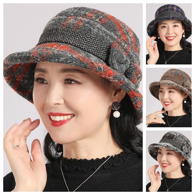 📢50 % de réduction !!⏰Chapeau cloche vintage à carreaux en fausse laine pour femme