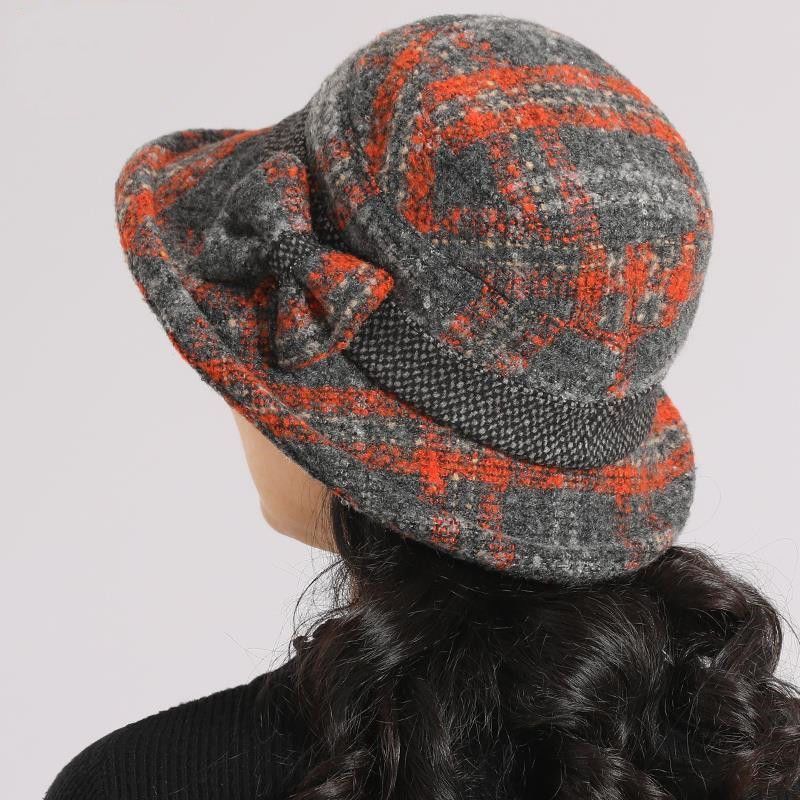 📢50 % de réduction !!⏰Chapeau cloche vintage à carreaux en fausse laine pour femme