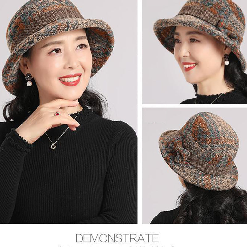 📢50 % de réduction !!⏰Chapeau cloche vintage à carreaux en fausse laine pour femme