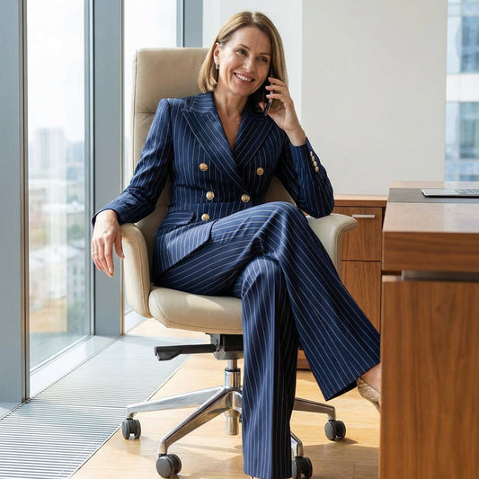 💼 50% DE RÉDUCTION ! ✨ Tailleur d’Autorité Moderne pour Femme – Costume à Rayures Princesse, Blazer Structuré & Pantalon Large Élégant 👖