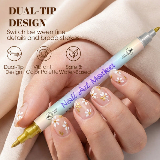 💞Stylo à ongles à double embout🖌️Séchage rapide, sans lampe UV. Embout fin et pinceau. 12 ou 24 couleurs éclatantes💅