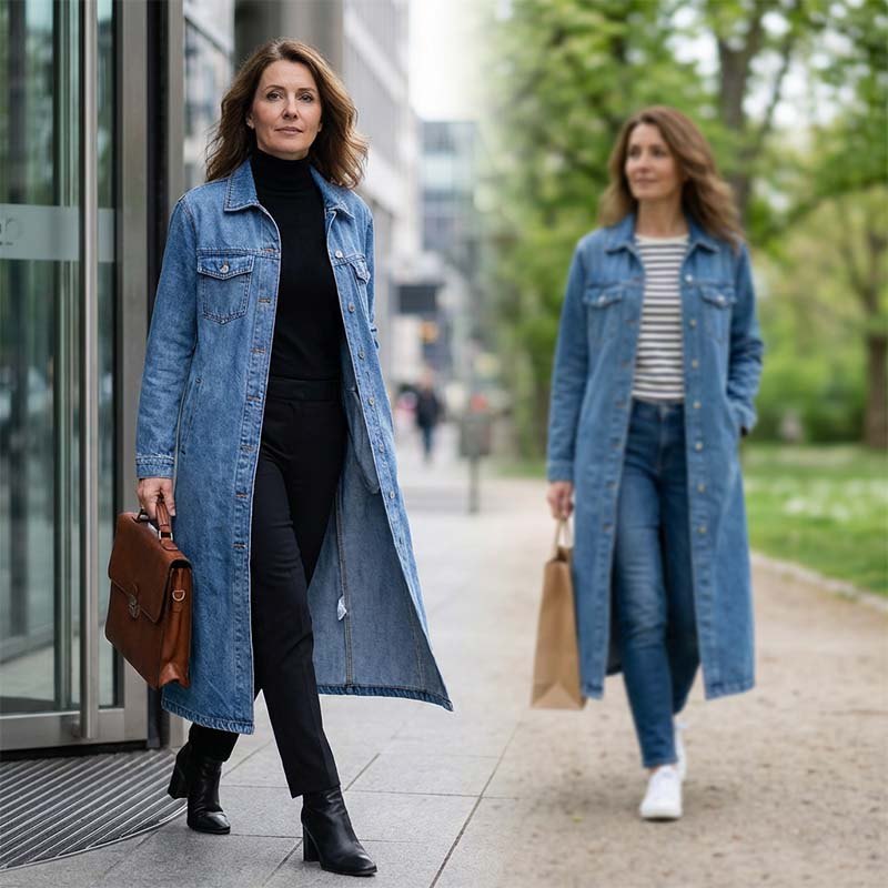 💐50% DE RÉDUCTION💥Manteau Boutonné Long en Denim – Style & Confort toute la Journée🧥🌿