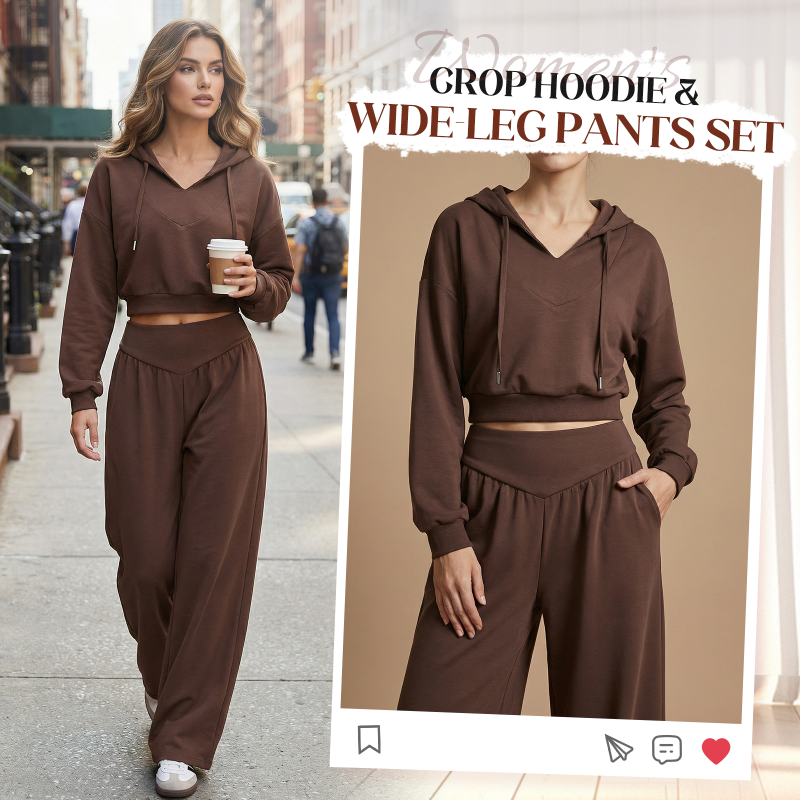 ⏰Ensemble sweat à capuche court et pantalon large pour femme💃