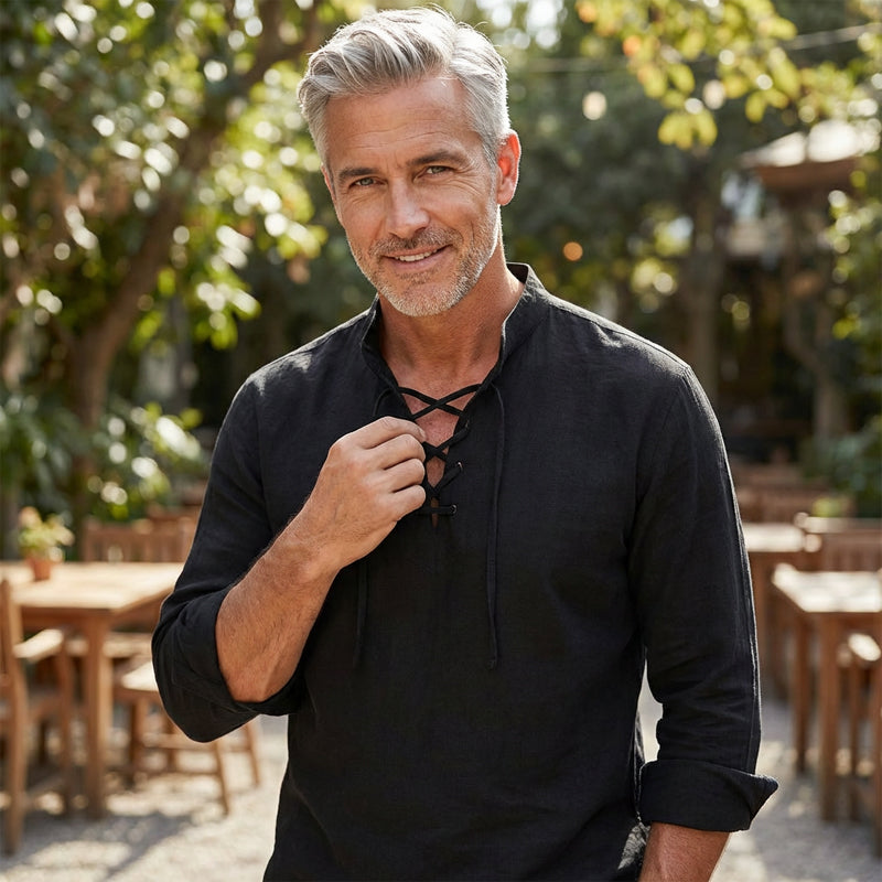🔥Chemise unie en lin et coton mélangés pour homme