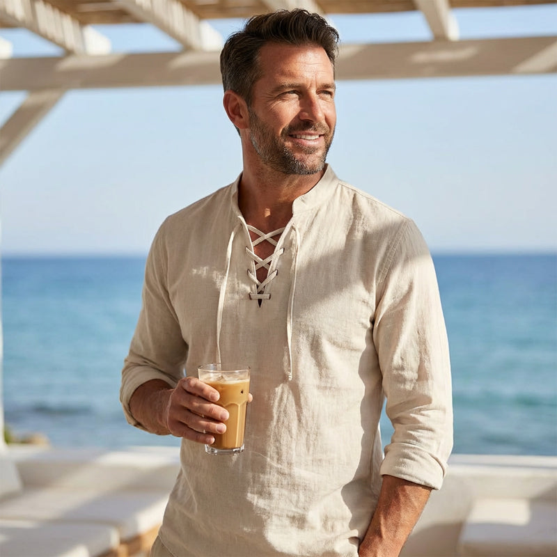 🔥Chemise unie en lin et coton mélangés pour homme