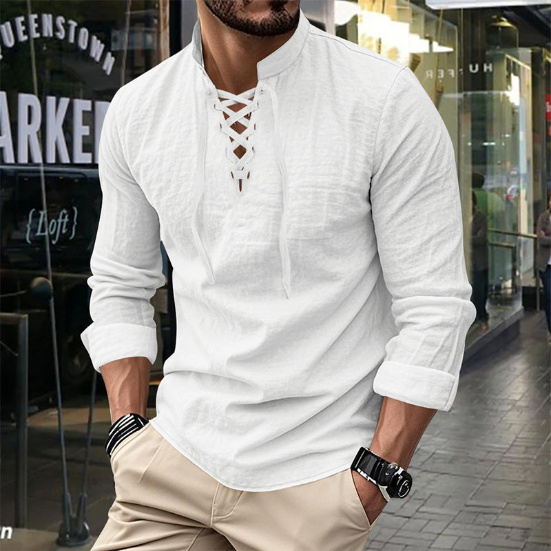 🔥Chemise unie en lin et coton mélangés pour homme
