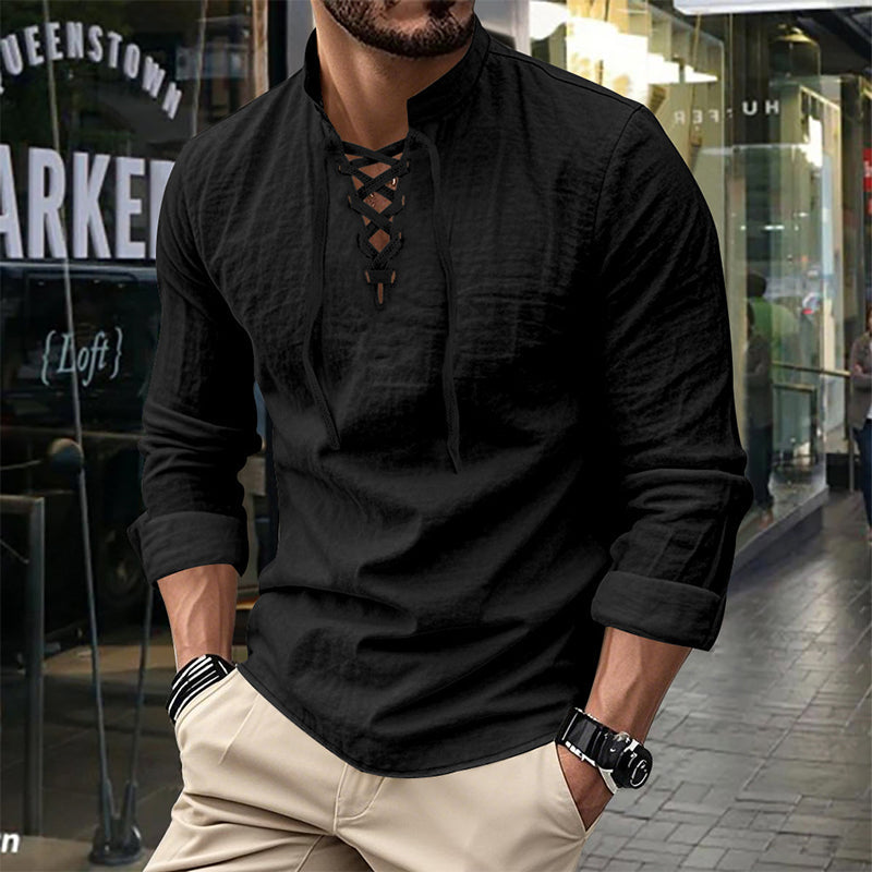 🔥Chemise unie en lin et coton mélangés pour homme