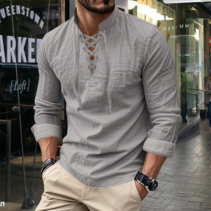 🔥Chemise unie en lin et coton mélangés pour homme