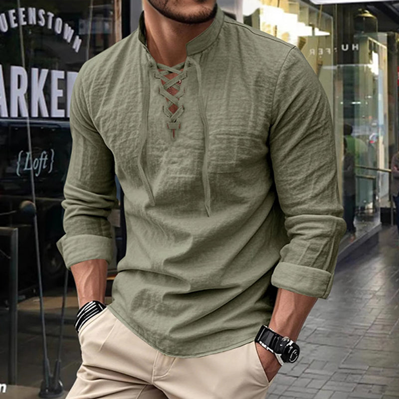 🔥Chemise unie en lin et coton mélangés pour homme