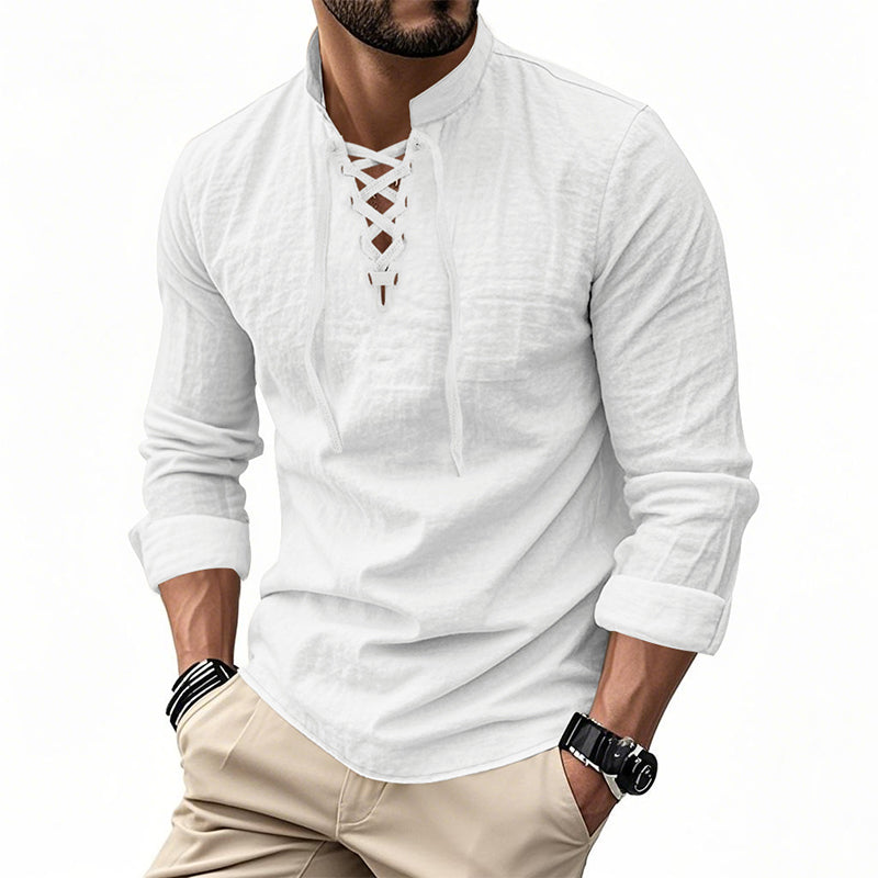 🔥Chemise unie en lin et coton mélangés pour homme