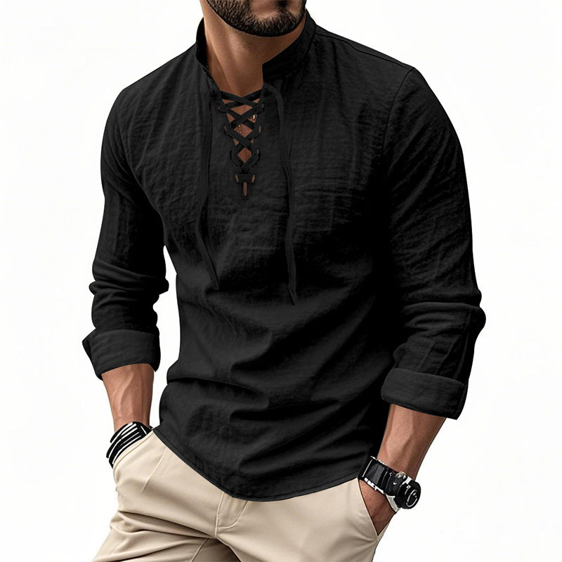 🔥Chemise unie en lin et coton mélangés pour homme