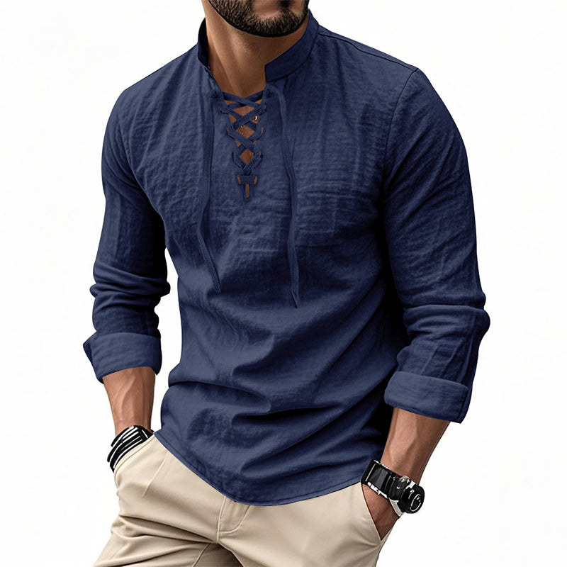 🔥Chemise unie en lin et coton mélangés pour homme