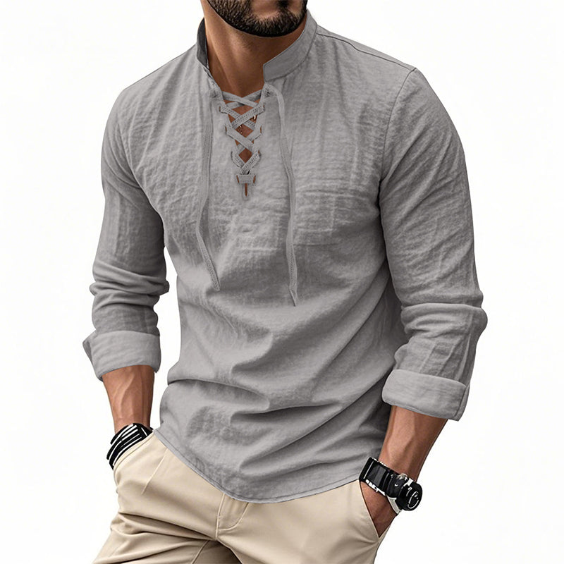 🔥Chemise unie en lin et coton mélangés pour homme