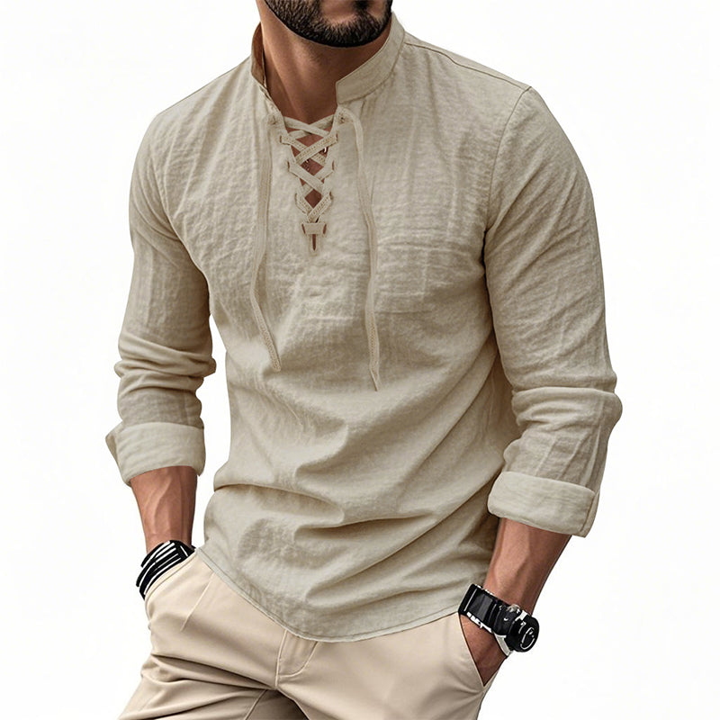 🔥Chemise unie en lin et coton mélangés pour homme