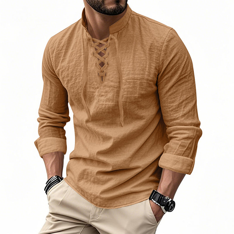🔥Chemise unie en lin et coton mélangés pour homme