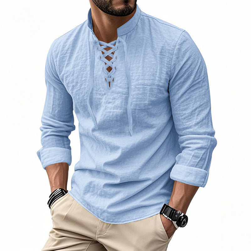 🔥Chemise unie en lin et coton mélangés pour homme