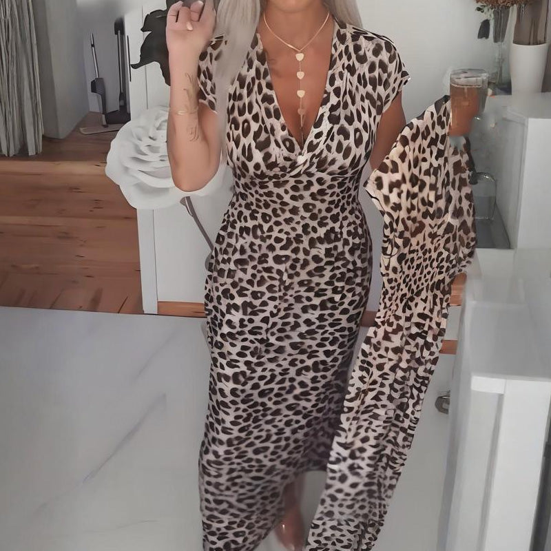 👗Nouveauté 50 % de réduction !🥰Robe femme à imprimé léopard et encolure en V