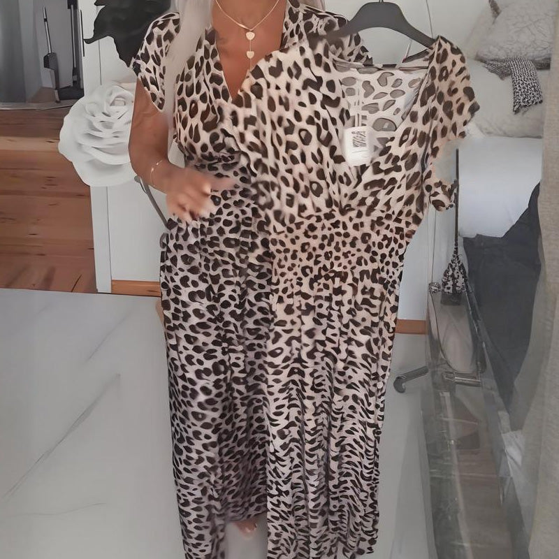 👗Nouveauté 50 % de réduction !🥰Robe femme à imprimé léopard et encolure en V