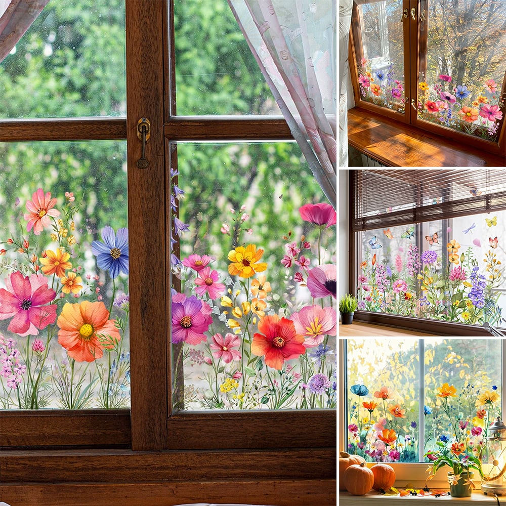 Autocollant de fenêtre en forme de bouquet floral coloré