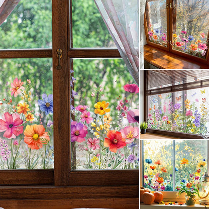 Autocollant de fenêtre en forme de bouquet floral coloré