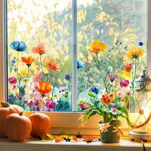 Autocollant de fenêtre en forme de bouquet floral coloré