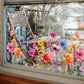 Autocollant de fenêtre en forme de bouquet floral coloré