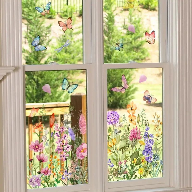 Autocollant de fenêtre en forme de bouquet floral coloré