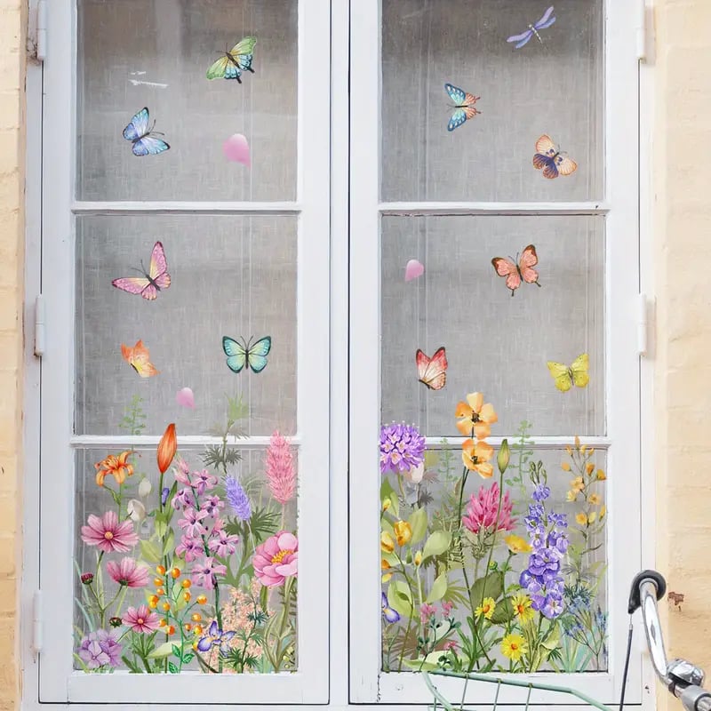 Autocollant de fenêtre en forme de bouquet floral coloré