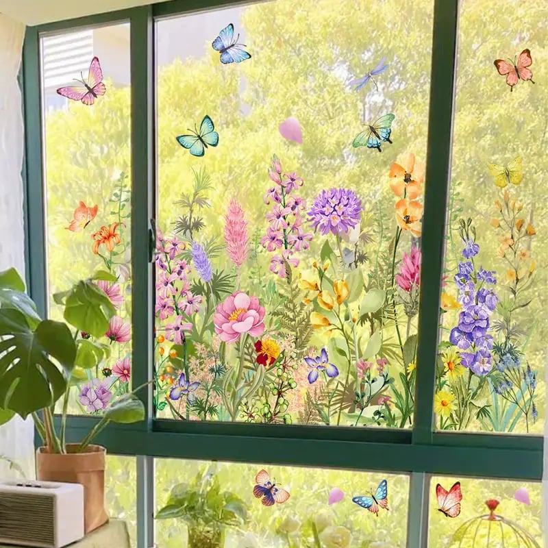 Autocollant de fenêtre en forme de bouquet floral coloré