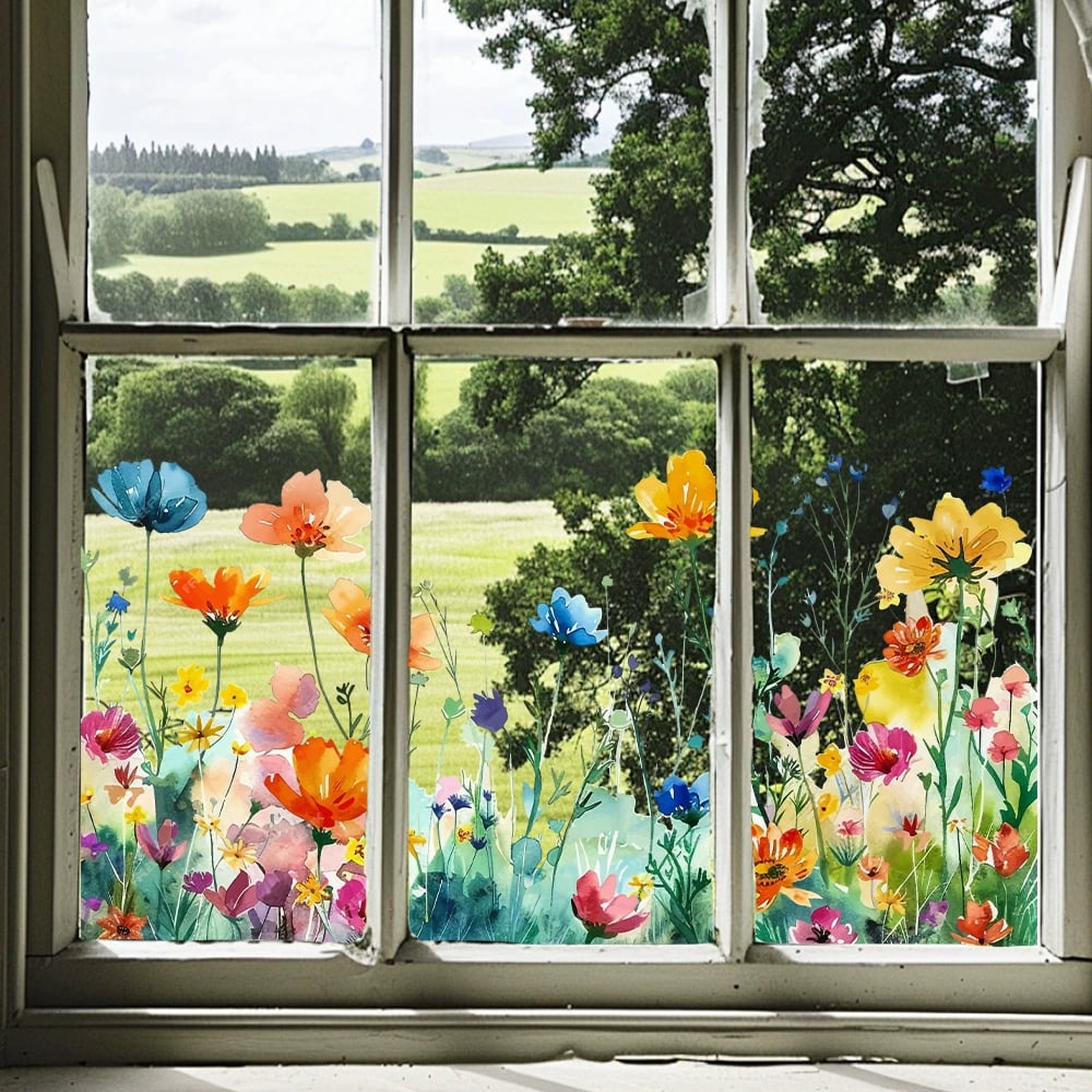 Autocollant de fenêtre en forme de bouquet floral coloré