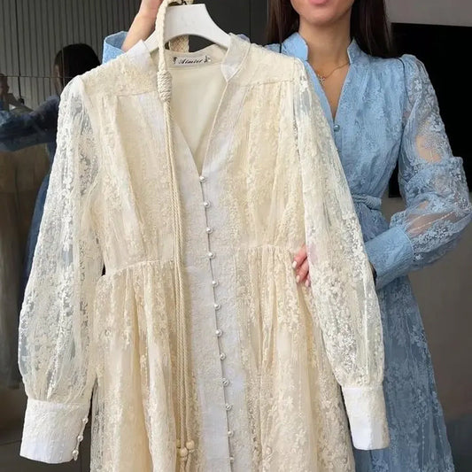 💎Robe Bohème à Manches Bouffantes – Broderie Luxueuse, Ceinture Ajustable & Silhouette Élégante💃📸