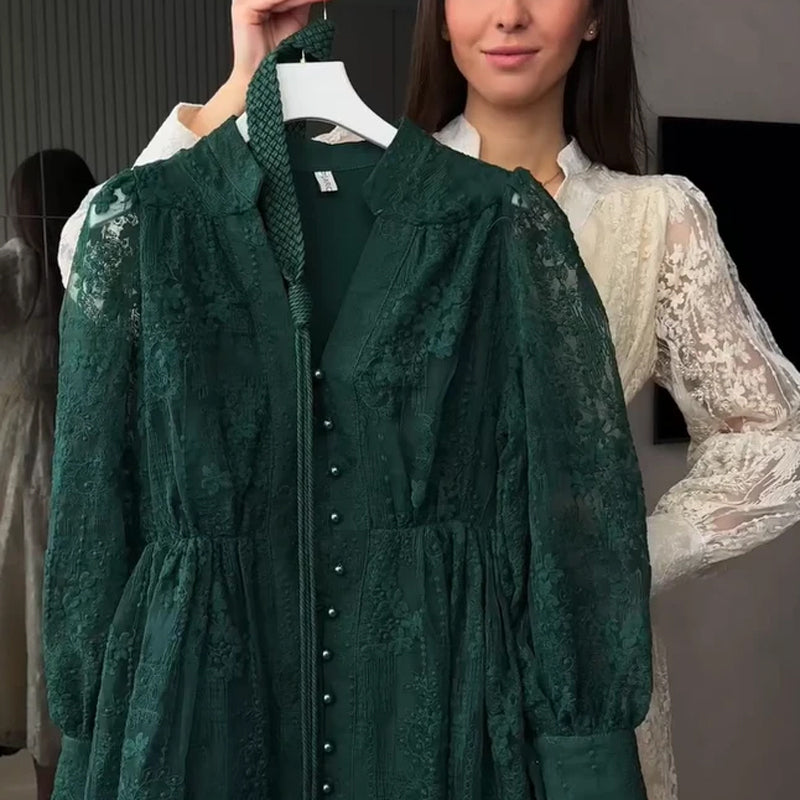 💎Robe Bohème à Manches Bouffantes – Broderie Luxueuse, Ceinture Ajustable & Silhouette Élégante💃📸