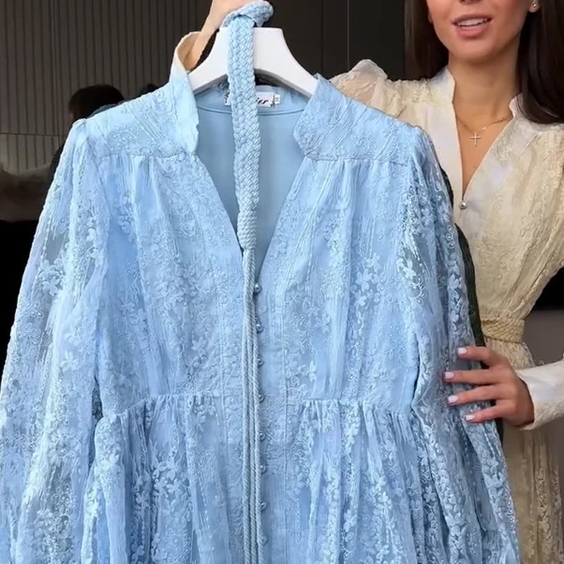 💎Robe Bohème à Manches Bouffantes – Broderie Luxueuse, Ceinture Ajustable & Silhouette Élégante💃📸