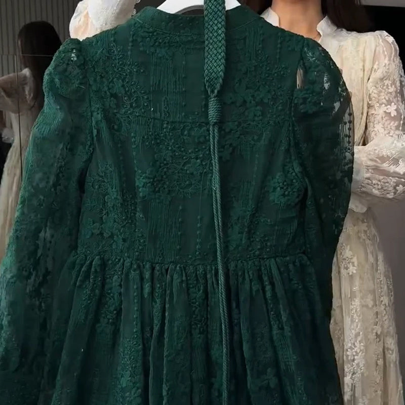 💎Robe Bohème à Manches Bouffantes – Broderie Luxueuse, Ceinture Ajustable & Silhouette Élégante💃📸