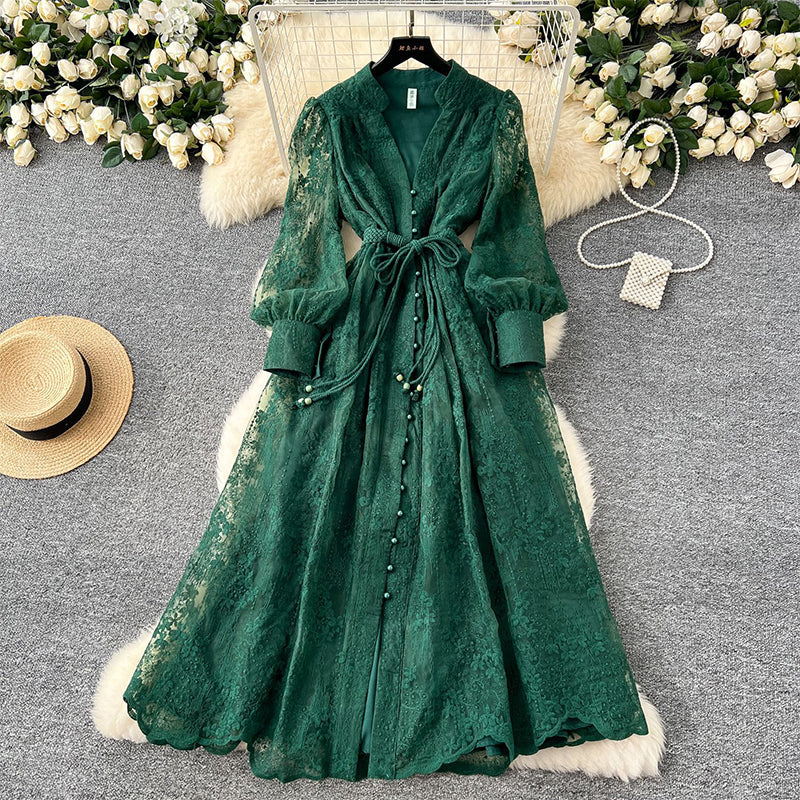 💎Robe Bohème à Manches Bouffantes – Broderie Luxueuse, Ceinture Ajustable & Silhouette Élégante💃📸