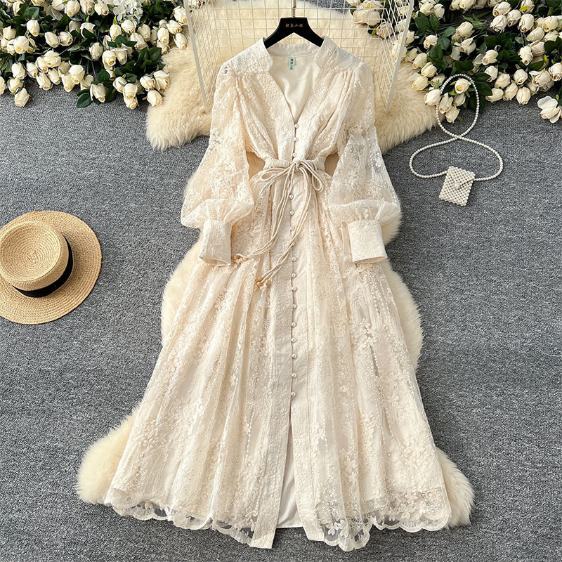 💎Robe Bohème à Manches Bouffantes – Broderie Luxueuse, Ceinture Ajustable & Silhouette Élégante💃📸