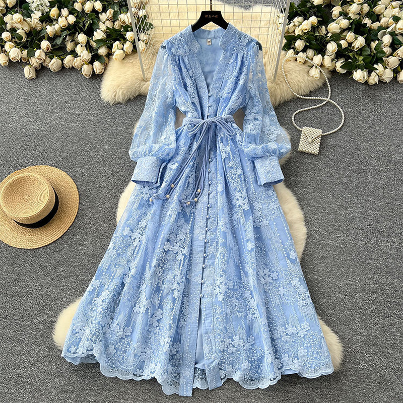 💎Robe Bohème à Manches Bouffantes – Broderie Luxueuse, Ceinture Ajustable & Silhouette Élégante💃📸