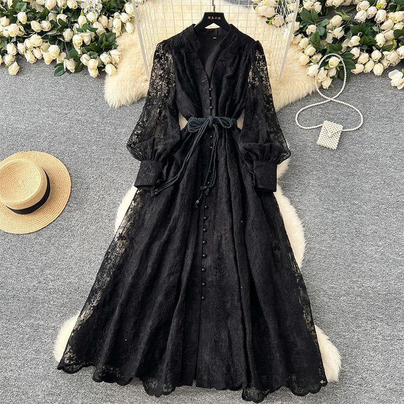 💎Robe Bohème à Manches Bouffantes – Broderie Luxueuse, Ceinture Ajustable & Silhouette Élégante💃📸