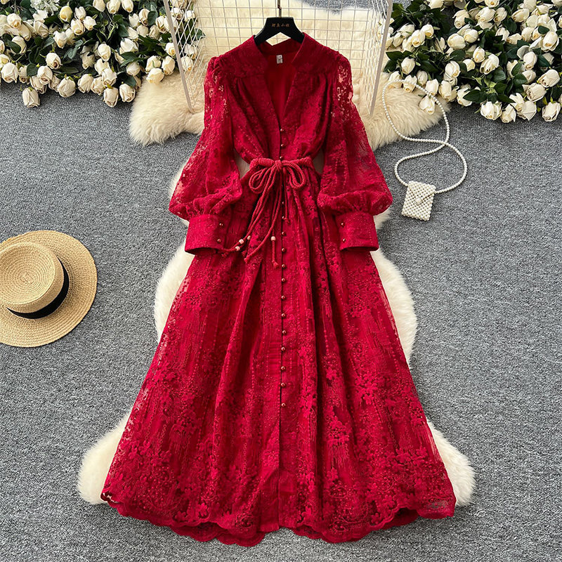 💎Robe Bohème à Manches Bouffantes – Broderie Luxueuse, Ceinture Ajustable & Silhouette Élégante💃📸