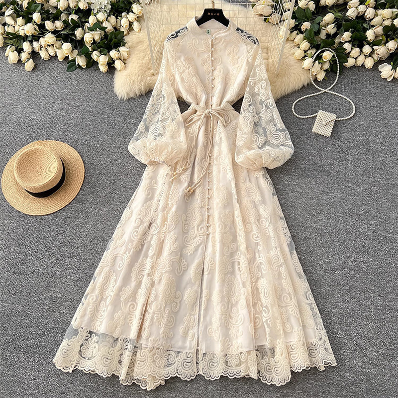 💎Robe Bohème à Manches Bouffantes – Broderie Luxueuse, Ceinture Ajustable & Silhouette Élégante💃📸