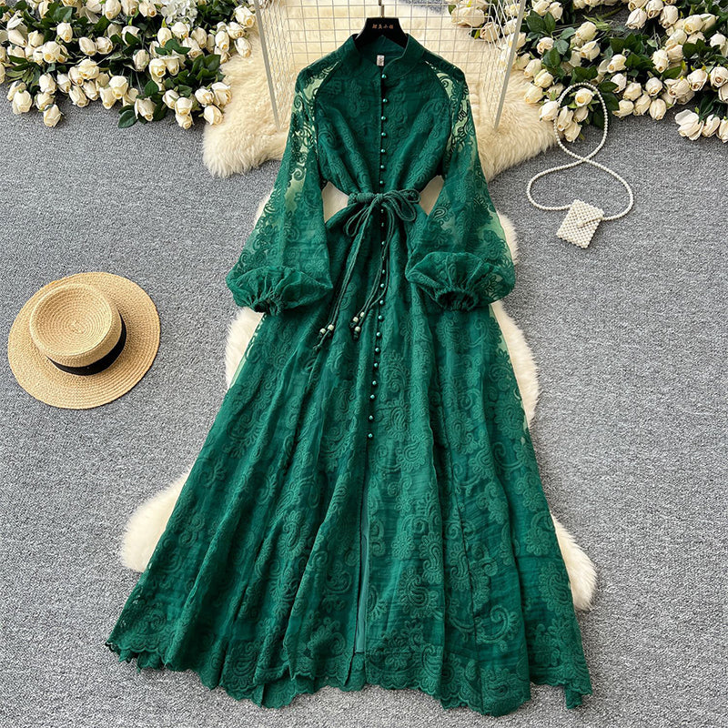 💎Robe Bohème à Manches Bouffantes – Broderie Luxueuse, Ceinture Ajustable & Silhouette Élégante💃📸