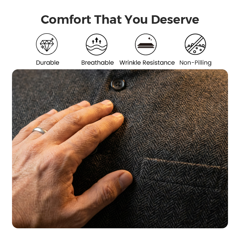 👔 60% DE RÉDUCTION! 💎 Gilet à Chevrons pour Homme avec Col Montant – Coupe Structurée, Tissu Texturé & Poches Fonctionnelles ⚫