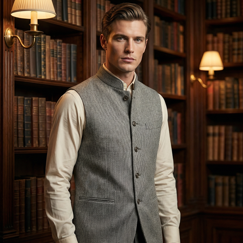 👔 60% DE RÉDUCTION! 💎 Gilet à Chevrons pour Homme avec Col Montant – Coupe Structurée, Tissu Texturé & Poches Fonctionnelles ⚫