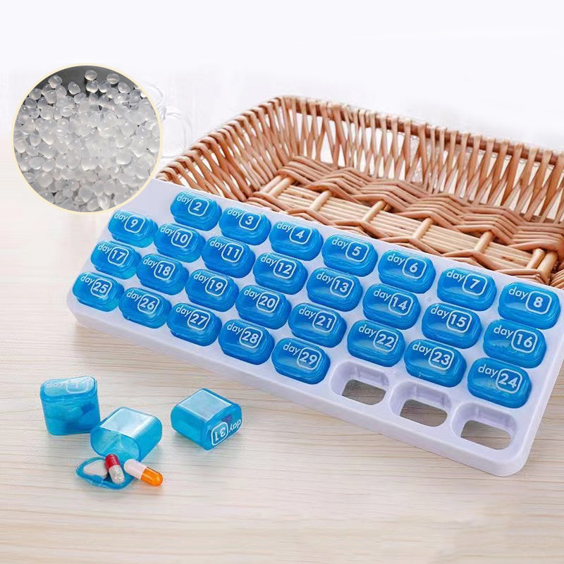 💊📅 Pilulier mensuel portable de 31 jours ✨💪 – Idéal pour les voyages et le quotidien, boîte à comprimés antidérapante avec affichage des dates, rangement compact pour médicaments, pour votre santé